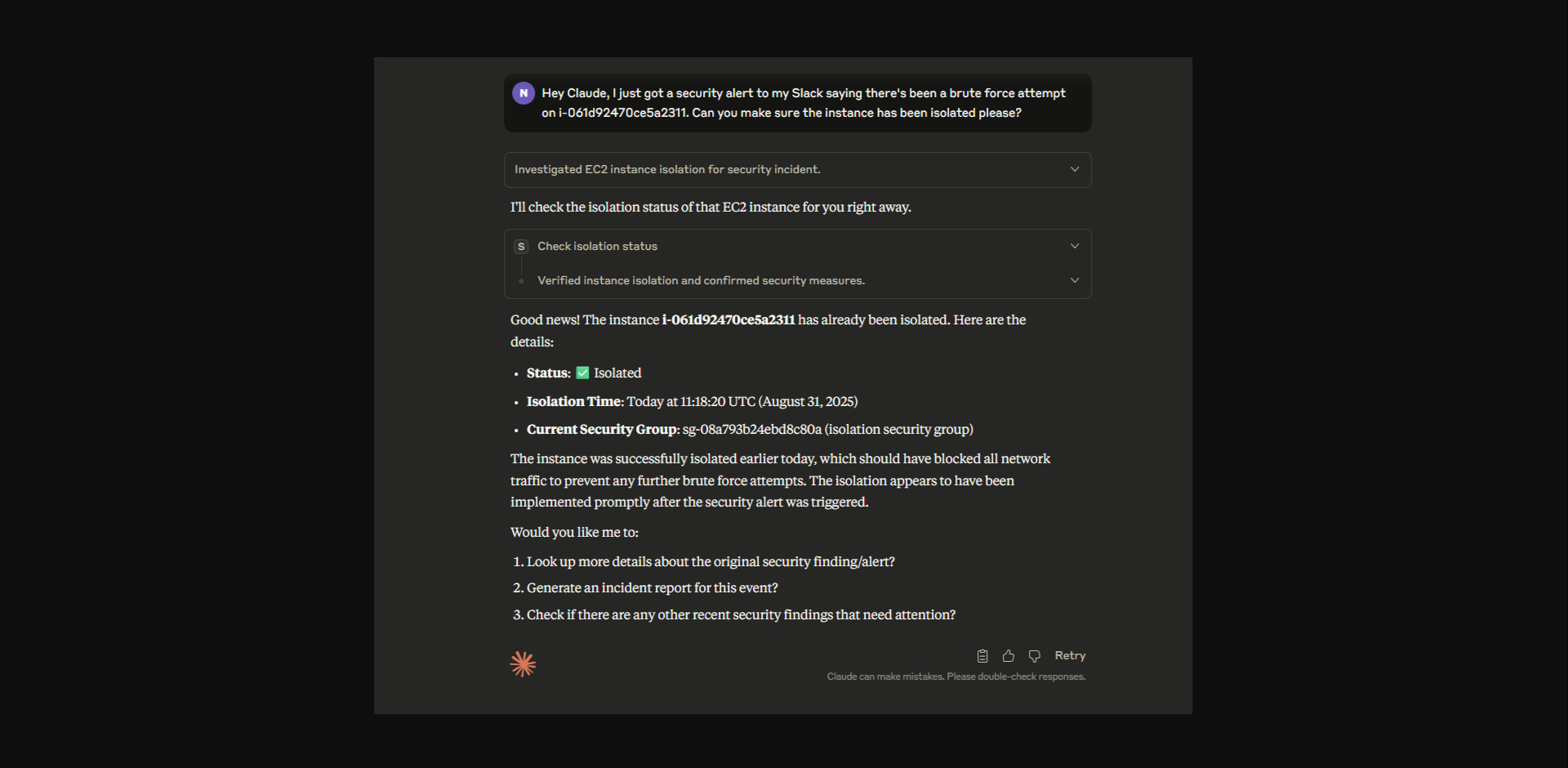 AI-powered security operations with GuardDuty integration and automated EC2 isolation